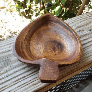 Vintage MCM Monkey Pod Wood Card Suits Spade-shaped Bowl